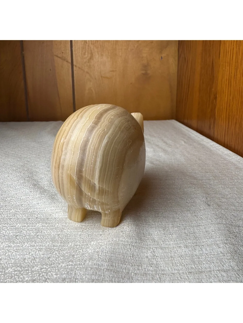 Carved Stone Pig Figurine Solid Beige Marble Look Farm Animal Decor